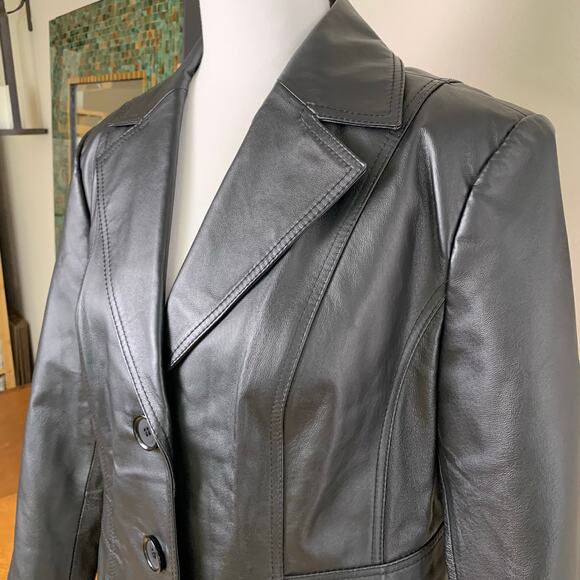 Vintage East 5th Petite Size PXL Women's Leather Jacket Black Button Front - Picture 3 of 10